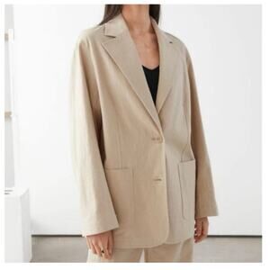 & Other Stories Oversized Blazer | Cotton Linen Blend | Beige | Size 6
